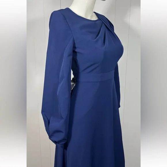 NWT KAY UNGER Sz 4 Navy Long Balloon Sleeve Full-Length Formal Sheath Dress - Picture 6 of 16